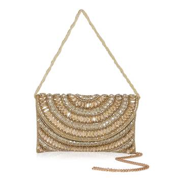 Osty ruhani – luxury hand-zari embroidered bridal clutch with dual carrying options-gold 2
