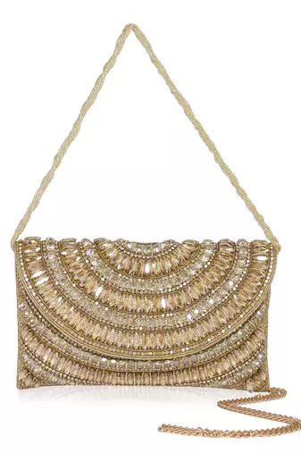 Osty ruhani – luxury hand-zari embroidered bridal clutch with dual carrying options-gold