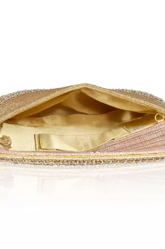 Osty ruhani – luxury hand-zari embroidered bridal clutch with dual carrying options-gold