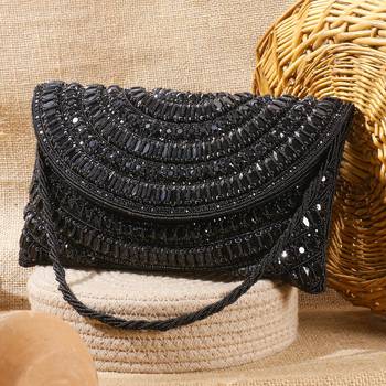 Osty ruhani – luxury hand-zari embroidered bridal clutch with dual carrying options-black 1