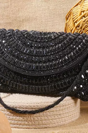 Osty ruhani – luxury hand-zari embroidered bridal clutch with dual carrying options-black