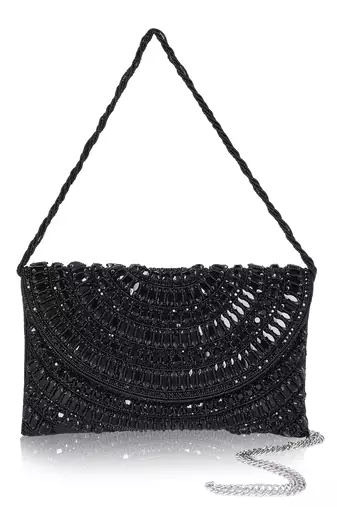 Osty ruhani – luxury hand-zari embroidered bridal clutch with dual carrying options-black