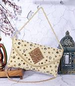 Osty aurelia – handcrafted diamond zari clutch with dual handle-gold