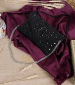 Osty aurelia – handcrafted diamond zari clutch with dual handle-black