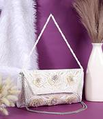 Osty fleurina – handcrafted 3d floral pearl clutch in white with dual carry option for wedding & festive occasions-white