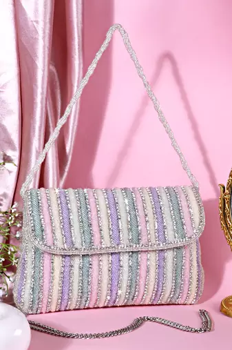 Osty luminara – handcrafted pastel zari clutch with dual handle-gold