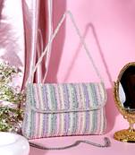 Osty luminara – handcrafted pastel zari clutch with dual handle-gold