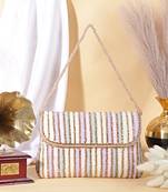 Osty luminara – handcrafted pastel zari clutch with dual handle-silver