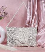 Osty nysa luxury handcrafted zari clutch bag with dual strap for wedding & parties-silver