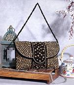 Osty nysa luxury handcrafted zari clutch bag with dual strap for wedding & parties-black