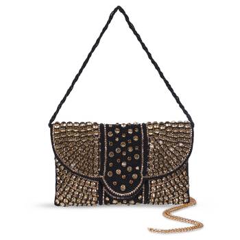 black zari handcrafted clutch bag with dual strap luxury 2