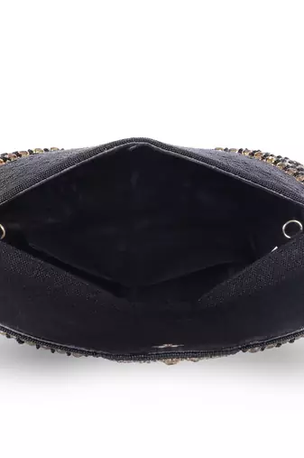 black zari handcrafted clutch bag with dual strap luxury