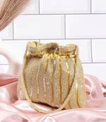 Luxury handcrafted bridal potli bag for women - golden glam embellished zari beaded purse-gold