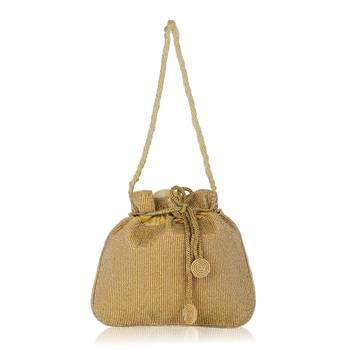 Luxury handcrafted bridal potli bag for women - golden glam embellished zari beaded purse-gold 3