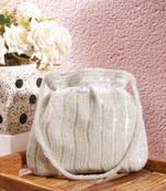 Luxury handcrafted bridal potli bag for women - golden glam embellished zari beaded purse-silver