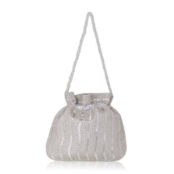 Luxury handcrafted bridal potli bag for women - golden glam embellished zari beaded purse-silver 2