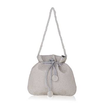 Luxury handcrafted bridal potli bag for women - golden glam embellished zari beaded purse-silver 3