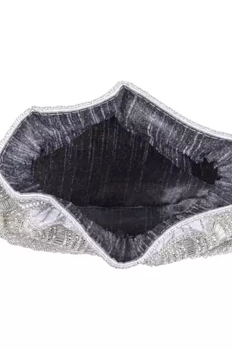 Luxury handcrafted bridal potli bag for women - golden glam embellished zari beaded purse-silver