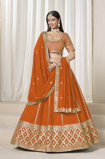 Orange Art Silk Wedding Wear Lehenga Choli Set