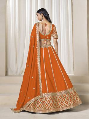 Orange Art silk blend Embroidered Lehenga Choli Set 3