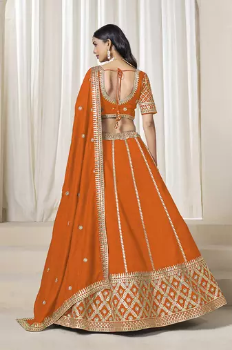 Orange Art silk blend Embroidered Lehenga Choli Set