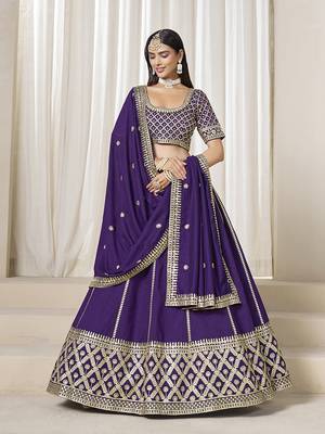 Purple Art silk blend Embroidered Lehenga Choli Set 1