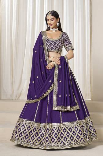 Purple Art Silk Wedding Wear Lehenga Choli Set