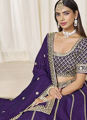 Purple Art silk blend Embroidered Lehenga Choli Set 2