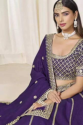 Purple Art silk blend Embroidered Lehenga Choli Set