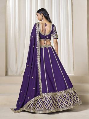 Purple Art silk blend Embroidered Lehenga Choli Set 3