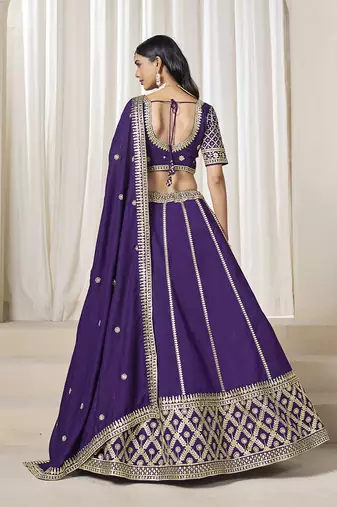 Purple Art silk blend Embroidered Lehenga Choli Set