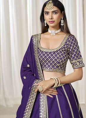 Purple Art silk blend Embroidered Lehenga Choli Set 4