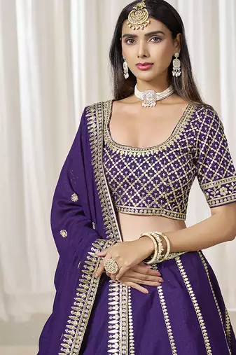 Purple Art silk blend Embroidered Lehenga Choli Set