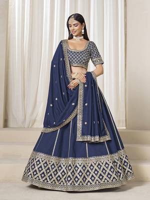 Navy Blue Art silk blend Embroidered Lehenga Choli Set 1