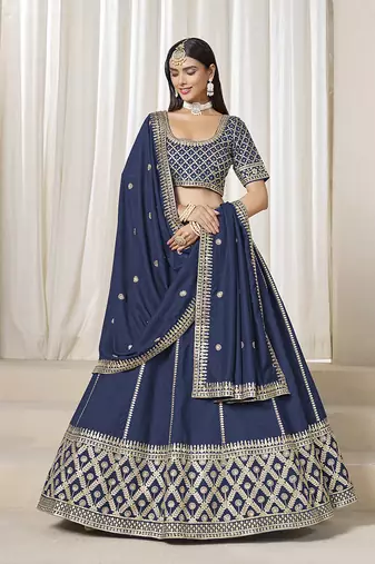 Navy Blue Art Silk Wedding Wear Lehenga Choli Set