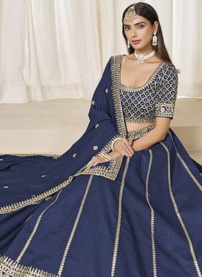 Navy Blue Art silk blend Embroidered Lehenga Choli Set 2