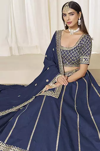 Navy Blue Art silk blend Embroidered Lehenga Choli Set