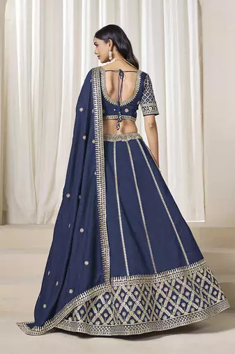 Navy Blue Art silk blend Embroidered Lehenga Choli Set