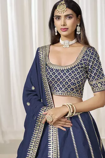 Navy Blue Art silk blend Embroidered Lehenga Choli Set