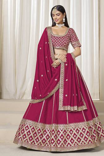 Rani Pink Art Silk Wedding Wear Lehenga Choli Set