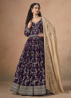 Dark purple faux georgette embroidered anarkali style gown 2