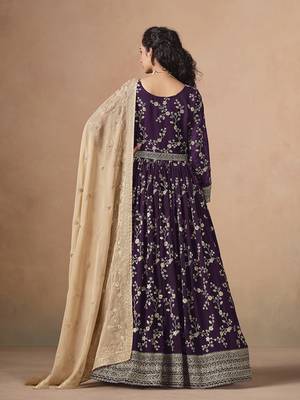 Dark purple faux georgette embroidered anarkali style gown 4
