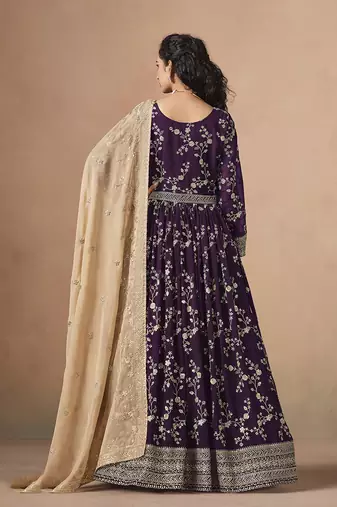 Dark purple faux georgette embroidered anarkali style gown