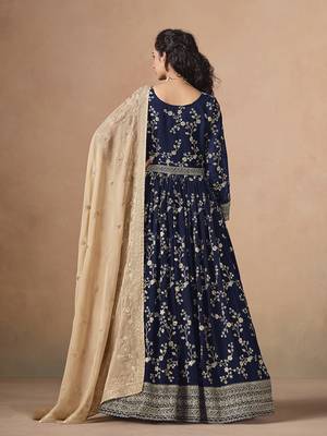 Navy blue faux georgette embroidered anarkali style gown 4