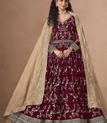 Maroon faux georgette embroidered wedding anarkali style gown