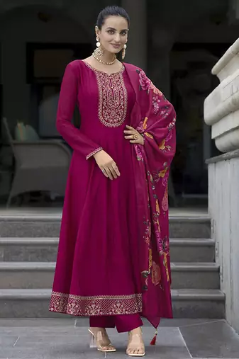 Pink color vichitra silk heavy graceful stitched salwar kameez