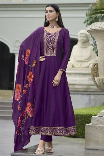 Purple color vichitra silk heavy graceful stitched salwar kameez