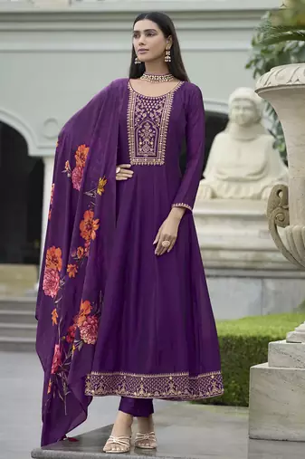 Purple color vichitra silk heavy graceful stitched salwar kameez