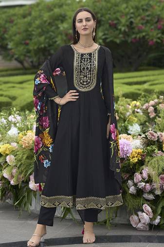 Black color vichitra silk heavy graceful stitched salwar kameez