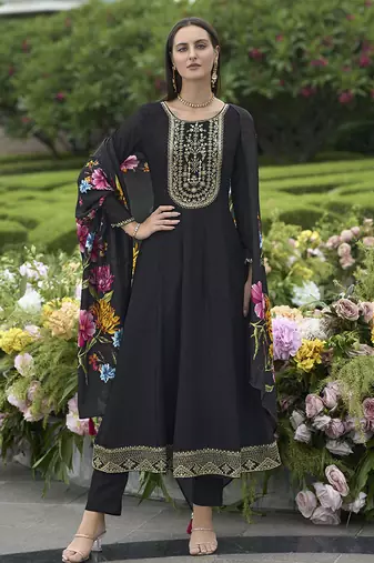 Black color vichitra silk heavy graceful stitched salwar kameez